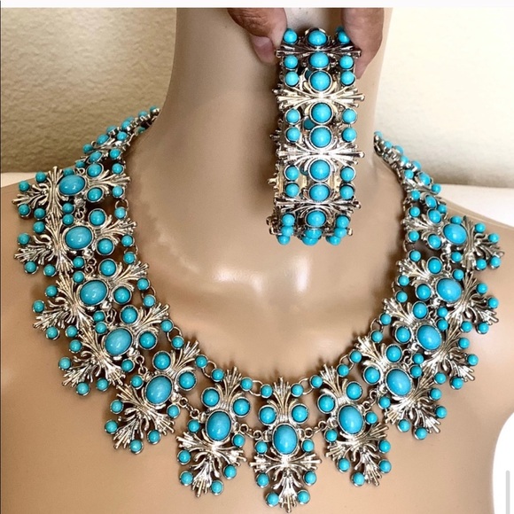 NWOT Turquoise Statement NECKLACE & BRACELET Set - Picture 9 of 10